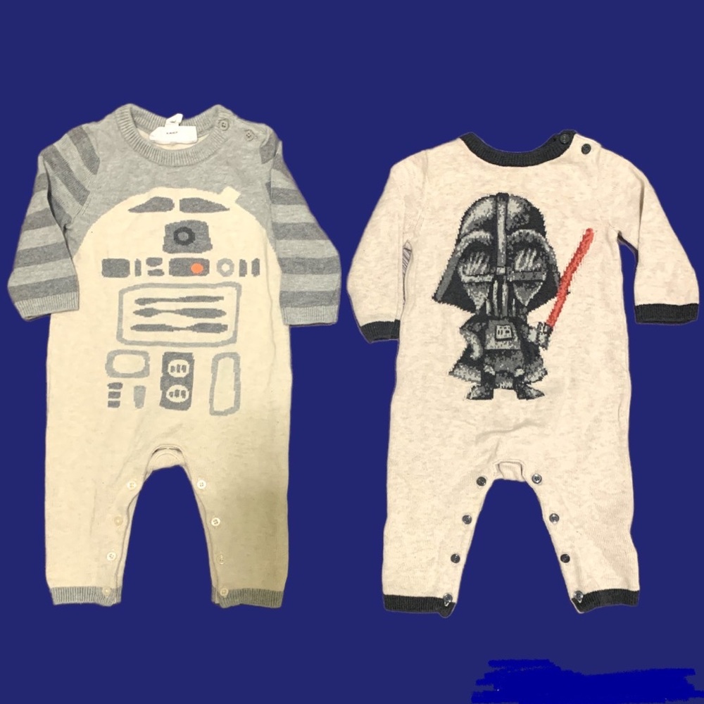 Star Wars Baby Gap R2D2 & Darth Vader Unisex Infant Sweater Romper Bodysuit Knit